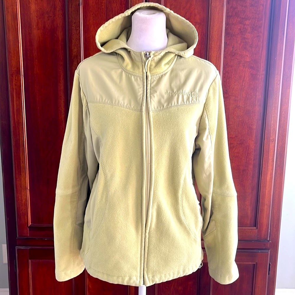 Free Country REI Full-Zip Quarter-Panel Long-Sleeve Fleece Jacket w/Hood in Lime